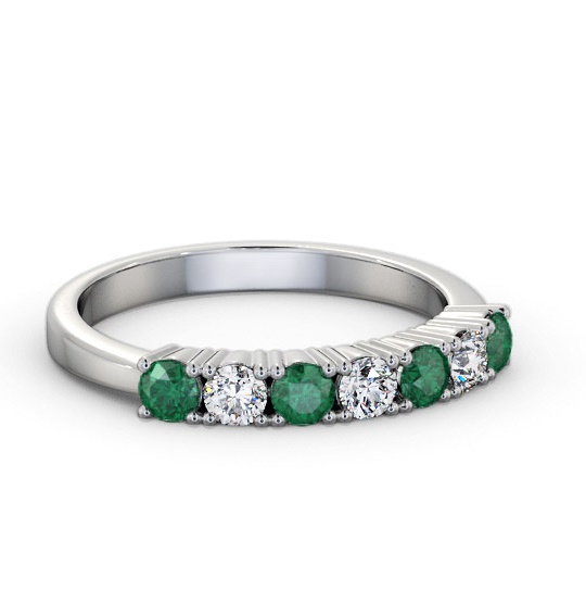 Seven Stone Emerald and Diamond 0.64ct Ring 18K White Gold GEM114_WG_EM_THUMB1