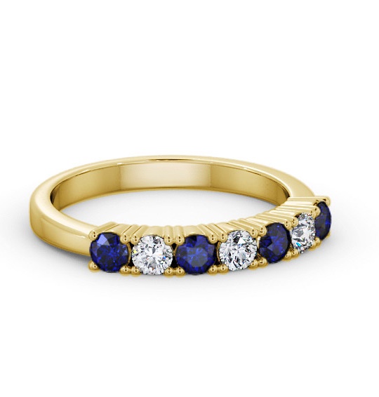 Seven Stone Blue Sapphire and Diamond 0.72ct Ring 9K Yellow Gold GEM114_YG_BS_THUMB1