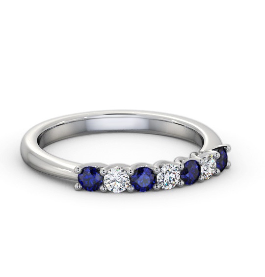 Seven Stone Blue Sapphire and Diamond 0.54ct Ring 18K White Gold GEM115_WG_BS_THUMB1