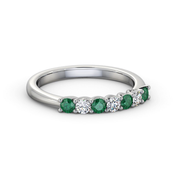 Seven Stone Emerald and Diamond 0.46ct Ring 18K White Gold - Laniya GEM115_WG_EM_FLAT
