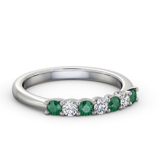 Seven Stone Emerald and Diamond 0.46ct Ring 18K White Gold GEM115_WG_EM_THUMB1