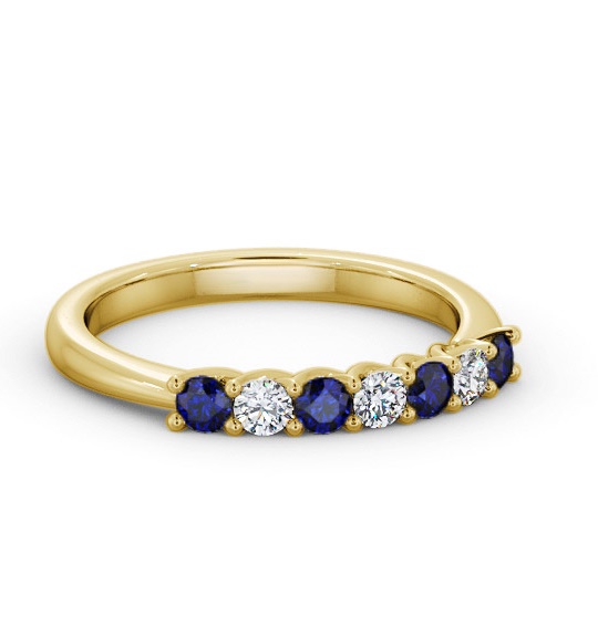 Seven Stone Blue Sapphire and Diamond 0.54ct Ring 18K Yellow Gold GEM115_YG_BS_THUMB1