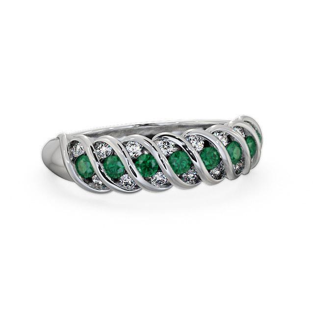 Half Eternity Emerald and Diamond 0.47ct Ring 18K White Gold - Emree GEM13_WG_EM_HAND