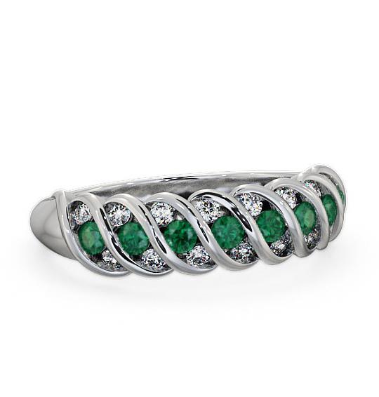 Half Eternity Emerald and Diamond 0.47ct Ring 18K White Gold GEM13_WG_EM_THUMB1