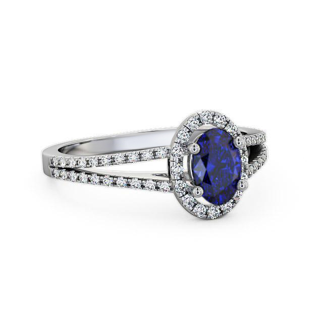 Halo Blue Sapphire and Diamond 0.86ct Ring 18K White Gold - Jailah GEM14_WG_BS_HAND