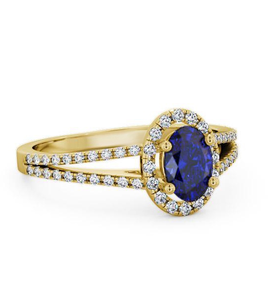 Halo Blue Sapphire and Diamond 0.86ct Ring 9K Yellow Gold GEM14_YG_BS_THUMB2 