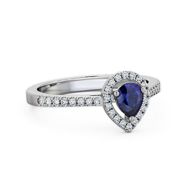Halo Blue Sapphire and Diamond 0.57ct Ring 18K White Gold - Jadore GEM19_WG_BS_HAND