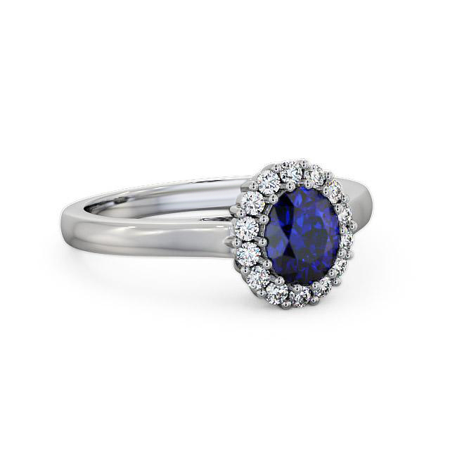 Halo Blue Sapphire and Diamond 0.81ct Ring 18K White Gold - Zoe GEM21_WG_BS_HAND