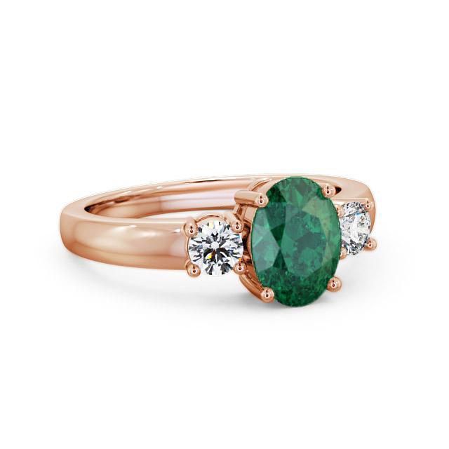 Three Stone Emerald and Diamond 1.15ct Ring 9K Rose Gold - Reeva GEM24_RG_EM_HAND