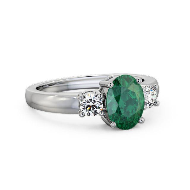 Three Stone Emerald and Diamond 1.15ct Ring 18K White Gold - Reeva GEM24_WG_EM_HAND