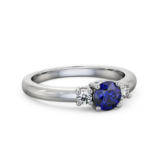 Three Stone Blue Sapphire and Diamond 0.89ct Ring 18K White Gold - Eviana GEM27_WG_BS_HAND