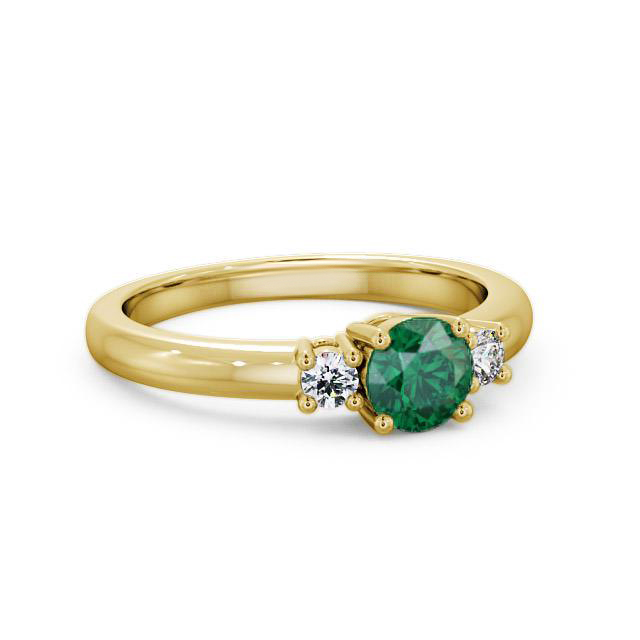 Three Stone Emerald and Diamond 0.72ct Ring 9K Yellow Gold - Eviana GEM27_YG_EM_HAND