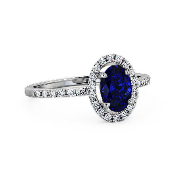 Halo Blue Sapphire and Diamond 1.18ct Ring 18K White Gold - Rayonna GEM5_WG_BS_HAND