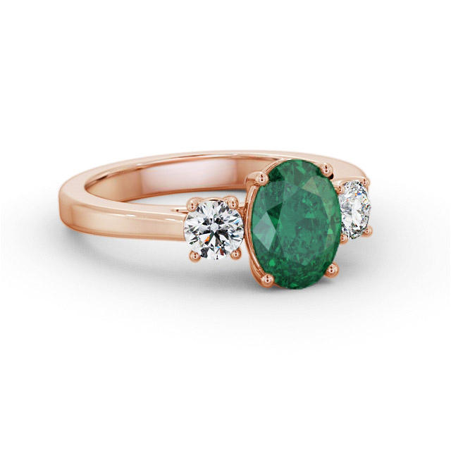 Three Stone Emerald and Diamond 1.65ct Ring 18K Rose Gold - Felicia GEM61_RG_EM_FLAT