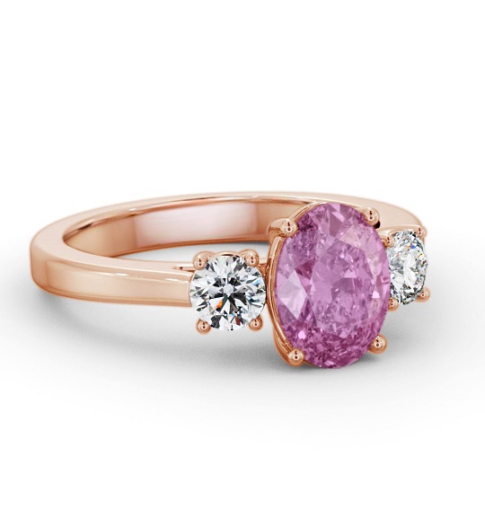 Three Stone Pink Sapphire and Diamond 1.95ct Ring 18K Rose Gold GEM61_RG_PS_THUMB1