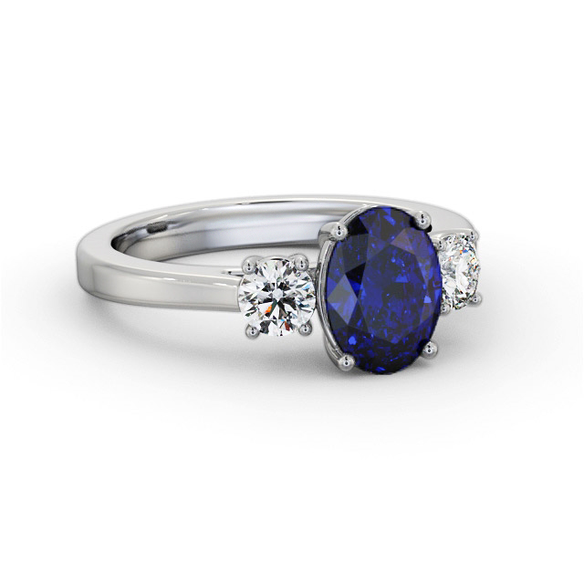 Three Stone Blue Sapphire and Diamond 1.95ct Ring 18K White Gold - Felicia GEM61_WG_BS_FLAT