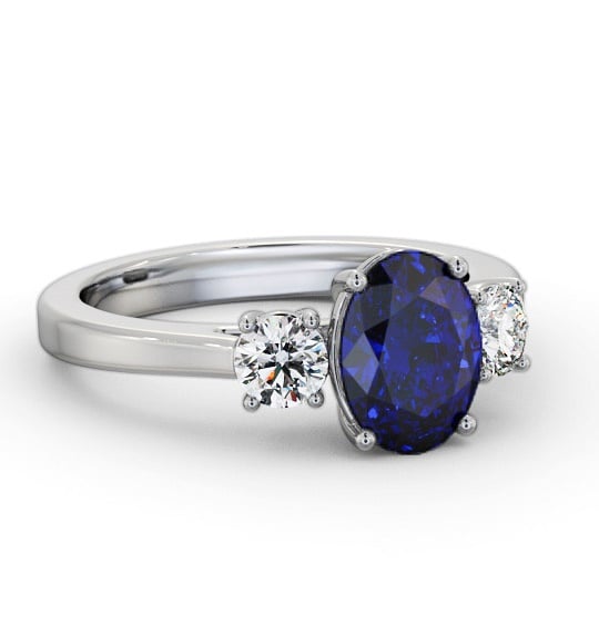 Three Stone Blue Sapphire and Diamond 1.95ct Ring 18K White Gold GEM61_WG_BS_THUMB2 