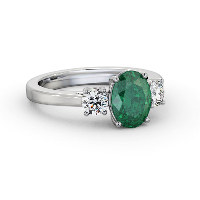 Three Stone Emerald and Diamond 1.65ct Ring 9K White Gold - Felicia GEM61_WG_EM_FLAT