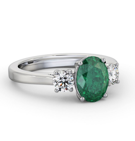 Three Stone Emerald and Diamond 1.65ct Ring 9K White Gold GEM61_WG_EM_THUMB1