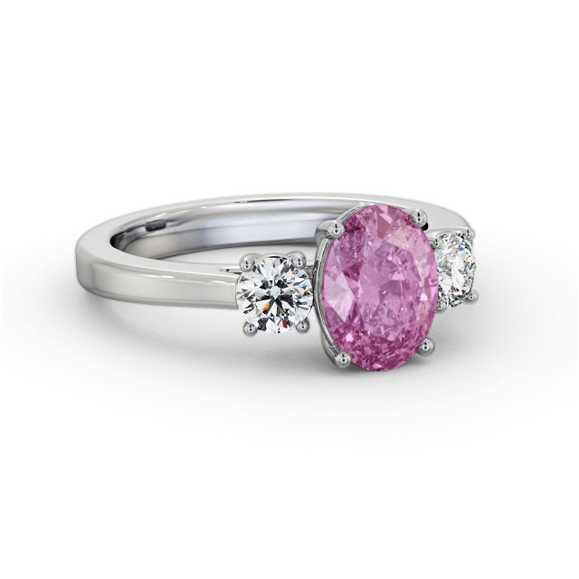 Three Stone Pink Sapphire and Diamond 1.95ct Ring 18K White Gold - Felicia GEM61_WG_PS_FLAT
