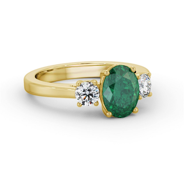 Three Stone Emerald and Diamond 1.65ct Ring 9K Yellow Gold - Felicia GEM61_YG_EM_FLAT