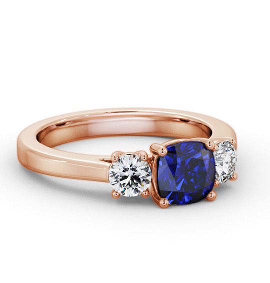 Three Stone Blue Sapphire and Diamond 1.40ct Ring 18K Rose Gold GEM62_RG_BS_THUMB1