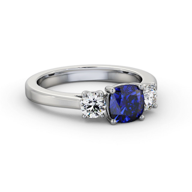 Three Stone Blue Sapphire and Diamond 1.40ct Ring 18K White Gold - Alonis GEM62_WG_BS_FLAT