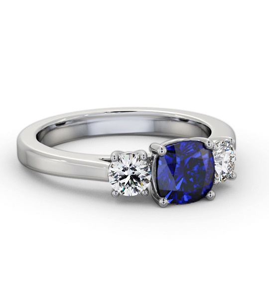 Three Stone Blue Sapphire and Diamond 1.40ct Ring 18K White Gold GEM62_WG_BS_THUMB2 