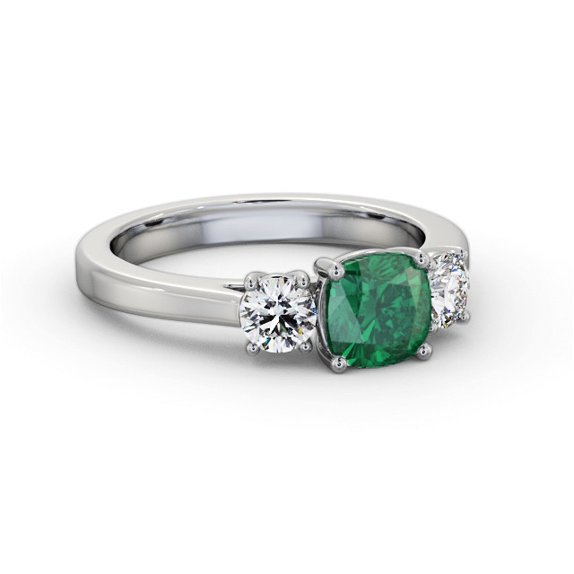 Three Stone Emerald and Diamond 1.20ct Ring 18K White Gold - Alonis GEM62_WG_EM_FLAT