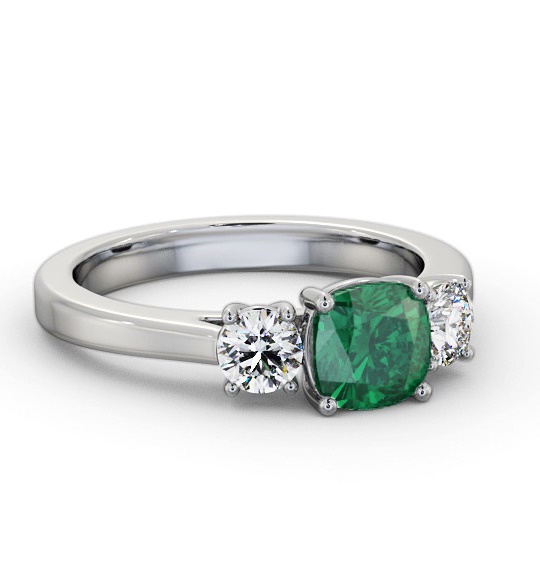Three Stone Emerald and Diamond 1.20ct Ring Palladium GEM62_WG_EM_THUMB1