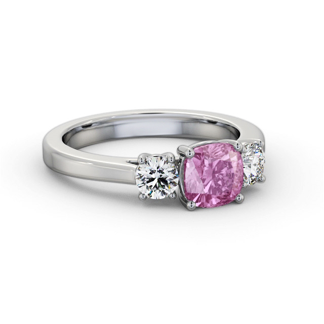 Three Stone Pink Sapphire and Diamond 1.40ct Ring 18K White Gold - Alonis GEM62_WG_PS_FLAT