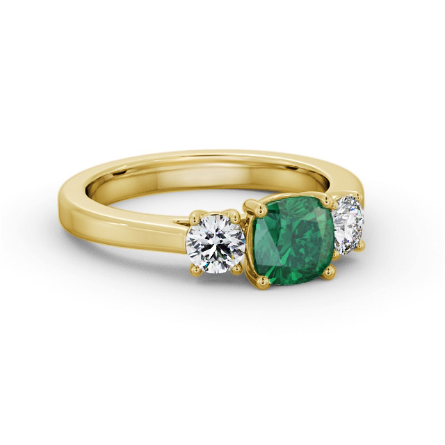 Three Stone Emerald and Diamond 1.20ct Ring 9K Yellow Gold - Alonis GEM62_YG_EM_FLAT