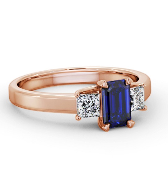 Three Stone Blue Sapphire and Diamond 1.15ct Ring 18K Rose Gold GEM63_RG_BS_THUMB1