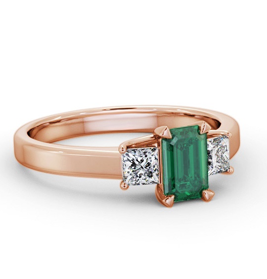 Three Stone Emerald and Diamond 1.00ct Ring 18K Rose Gold GEM63_RG_EM_THUMB1