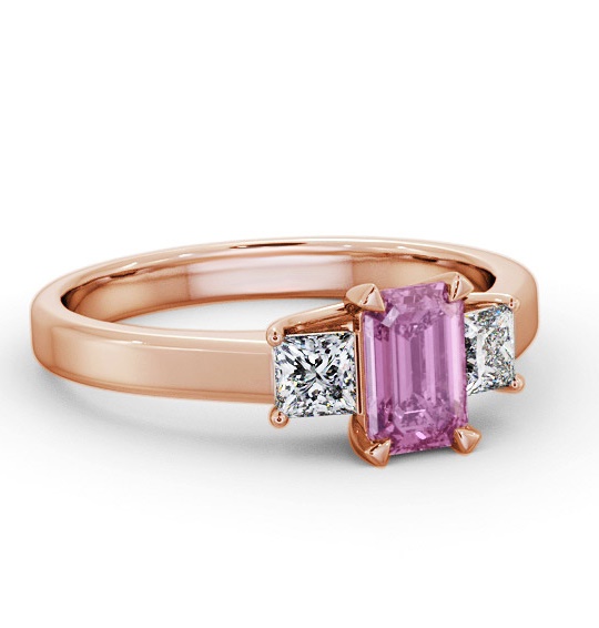 Three Stone Pink Sapphire and Diamond 1.15ct Ring 18K Rose Gold GEM63_RG_PS_THUMB1