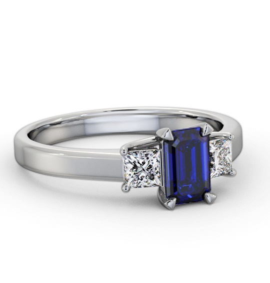 Three Stone Blue Sapphire and Diamond 1.15ct Ring 18K White Gold GEM63_WG_BS_THUMB1