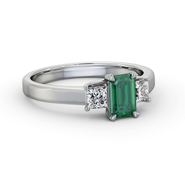 Three Stone Emerald and Diamond 1.00ct Ring 18K White Gold - Faye GEM63_WG_EM_FLAT
