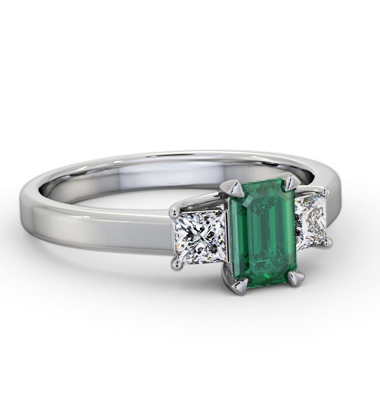 Three Stone Emerald and Diamond 1.00ct Ring 18K White Gold GEM63_WG_EM_THUMB1