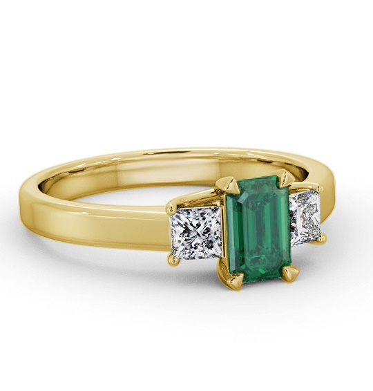Three Stone Emerald and Diamond 1.00ct Ring 9K Yellow Gold GEM63_YG_EM_THUMB1