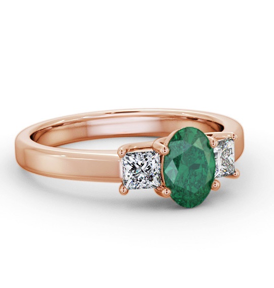 Three Stone Emerald and Diamond 1.10ct Ring 18K Rose Gold GEM64_RG_EM_THUMB1