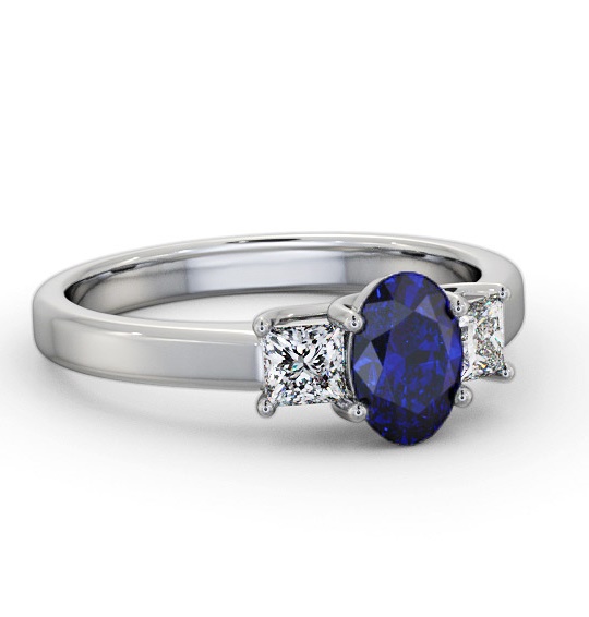 Three Stone Blue Sapphire and Diamond 1.40ct Ring 18K White Gold GEM64_WG_BS_THUMB2 