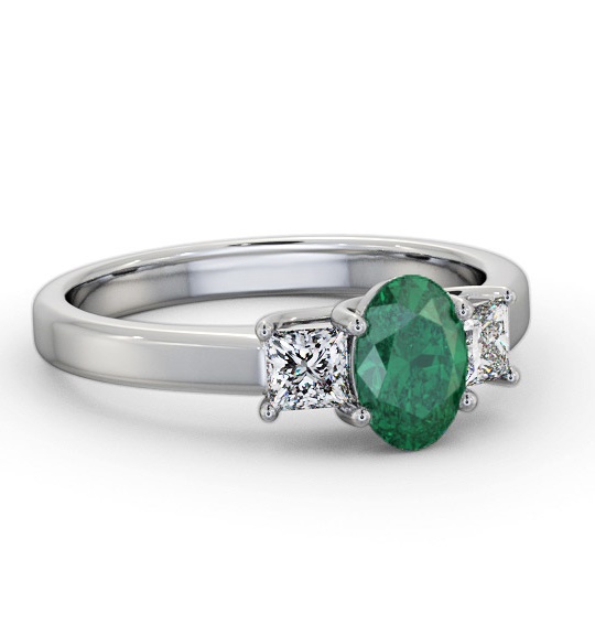Three Stone Emerald and Diamond 1.25ct Ring 18K White Gold GEM64_WG_EM_THUMB2 