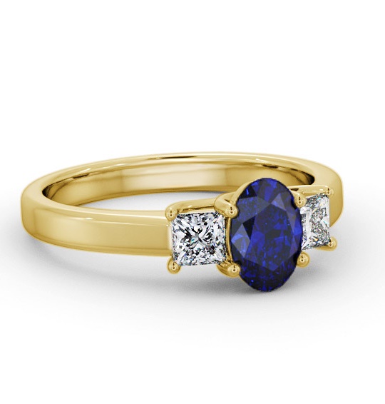 Three Stone Blue Sapphire and Diamond 1.20ct Ring 9K Yellow Gold GEM64_YG_BS_THUMB1