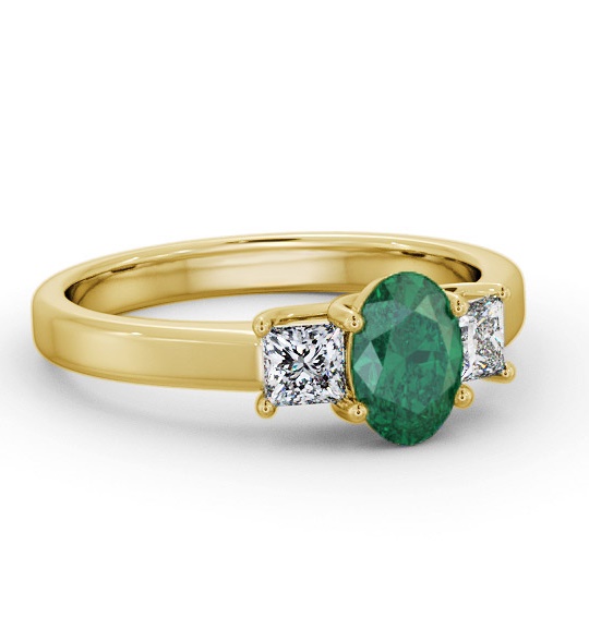 Three Stone Emerald and Diamond 1.10ct Ring 9K Yellow Gold GEM64_YG_EM_THUMB1