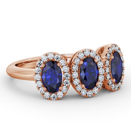 Halo Trilogy Blue Sapphire and Diamond 1.60ct Ring 18K Rose Gold GEM65_RG_BS_THUMB1