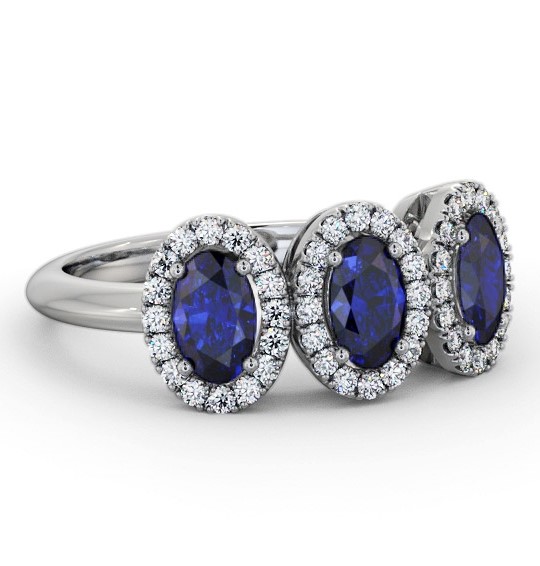 Halo Trilogy Blue Sapphire and Diamond 1.60ct Ring 18K White Gold GEM65_WG_BS_THUMB1