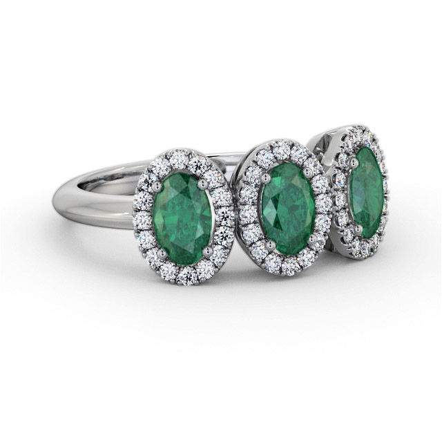 Halo Trilogy Emerald and Diamond 1.35ct Ring 18K White Gold - Idalia GEM65_WG_EM_FLAT
