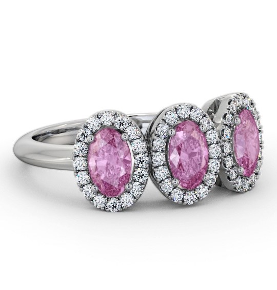 Halo Trilogy Pink Sapphire and Diamond 1.60ct Ring 18K White Gold GEM65_WG_PS_THUMB1