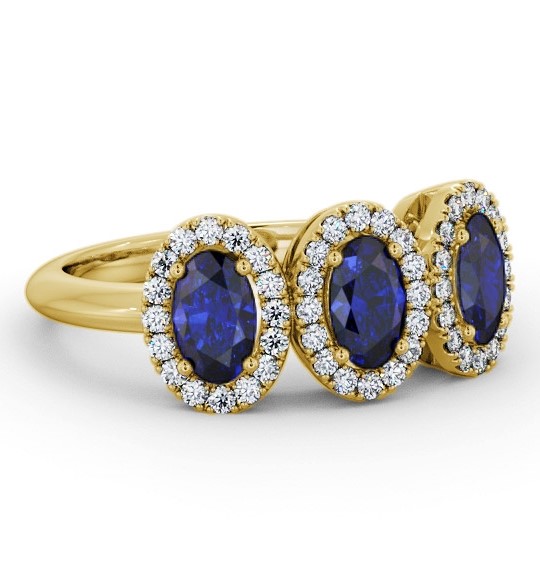 Halo Trilogy Blue Sapphire and Diamond 1.60ct Ring 9K Yellow Gold GEM65_YG_BS_THUMB1