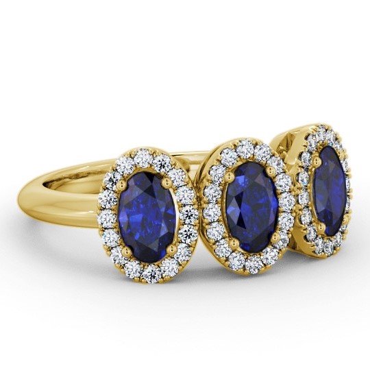 Halo Trilogy Blue Sapphire and Diamond 1.60ct Ring 18K Yellow Gold GEM65_YG_BS_THUMB1